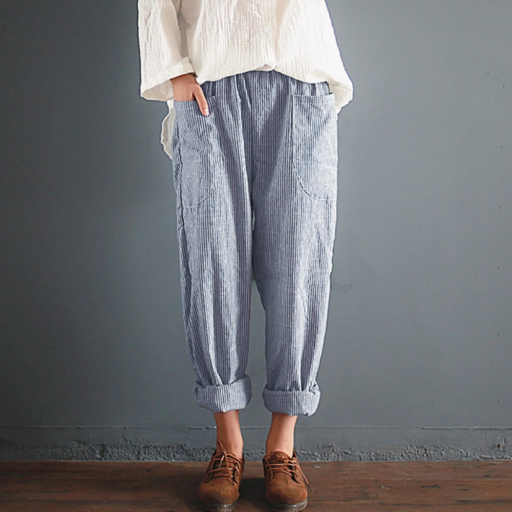 Plus Size Cotton Linen Trousers Women Summer Loose Harem High Waist Stripe Pocket Pant Casual Pantalon Female Sweatpants Trouser Plus Size Cotton Linen Trousers Women Summer Loose Harem High Waist Stripe Pocket Pant Casual Pantalon Female Sweatpants Trouser
