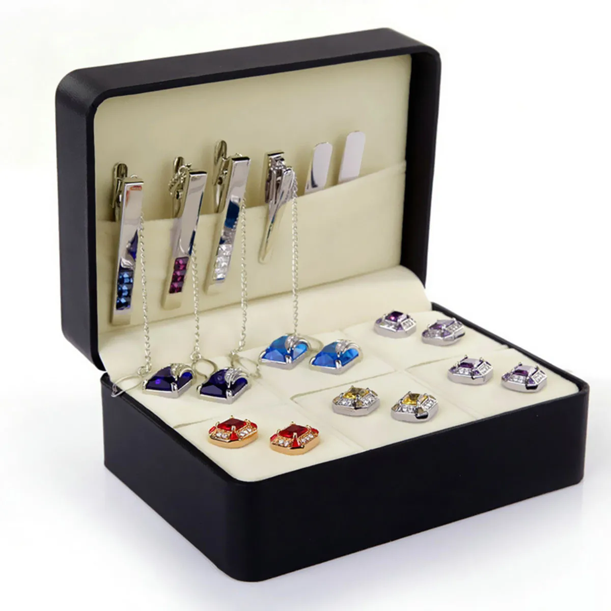 Unisex Cuff Link Gift Box 6 Pairs Holder Tie Clip Set Package Tie