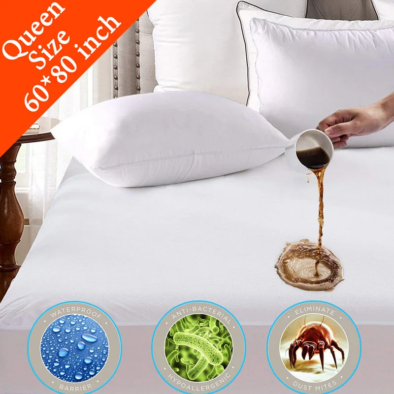 

All Size Anti-mite Cotton Terry Bed Sheet Waterproof Mattress Cover Breathable Bed Cover Topper for Queen Size Bed Mattress