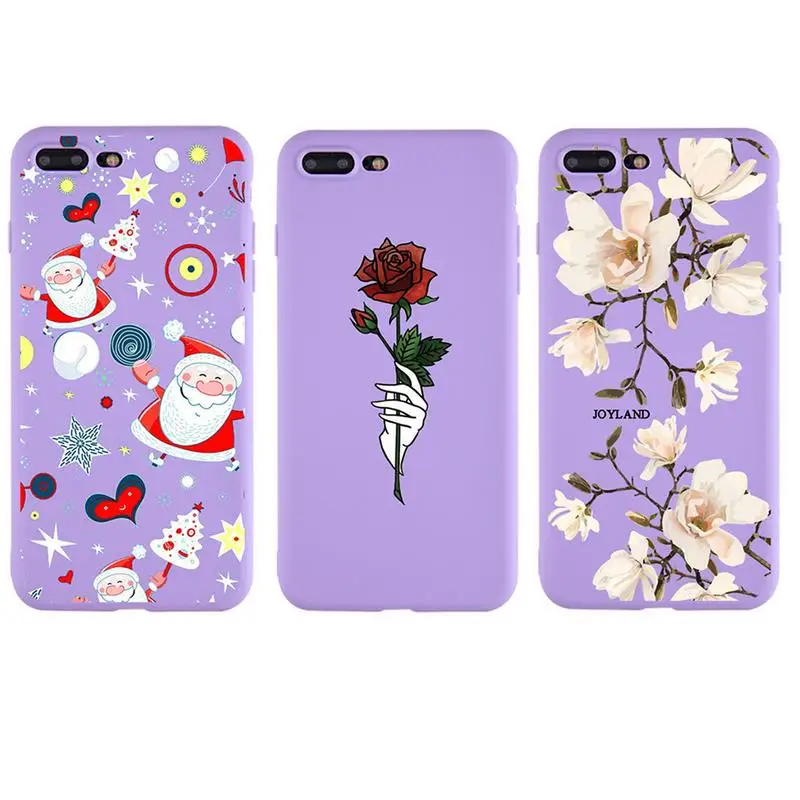 iPhone 7 Plus 8 Plus Case Rose Magnolia Candy Purple Christmas Element Protective Flexible Stylish Soft Case for iPhone 7P/8P