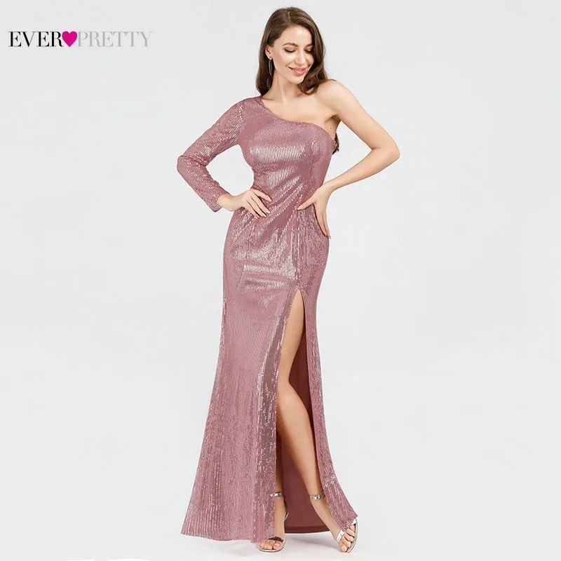 

Mermaid Prom Dresses 2019 Ever Pretty One Shoulder Sequined Bodycon High Split Sexy Formal Party Gowns Robe Mere De La Mariee