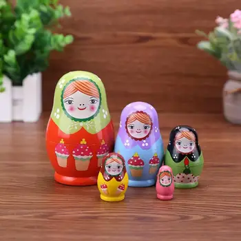 

5Pcs/Set Basswood Russian Matryoshka Dolls Bear Ear Nesting Dolls Gift Russian Traditional Feature Ethnic Style Unisex Dolls