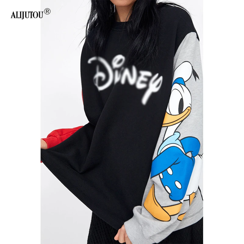 Zaraing Donald Duck Colorblock Women Hoodies Sweatshirts 2019 spring Mickey Mouse outwear Print Cartoon Casual Clothes For Lady Zaraing Donald Duck Colorblock Women Hoodies Sweatshirts 2019 spring Mickey Mouse outwear Print Cartoon Casual Clothes For Lady