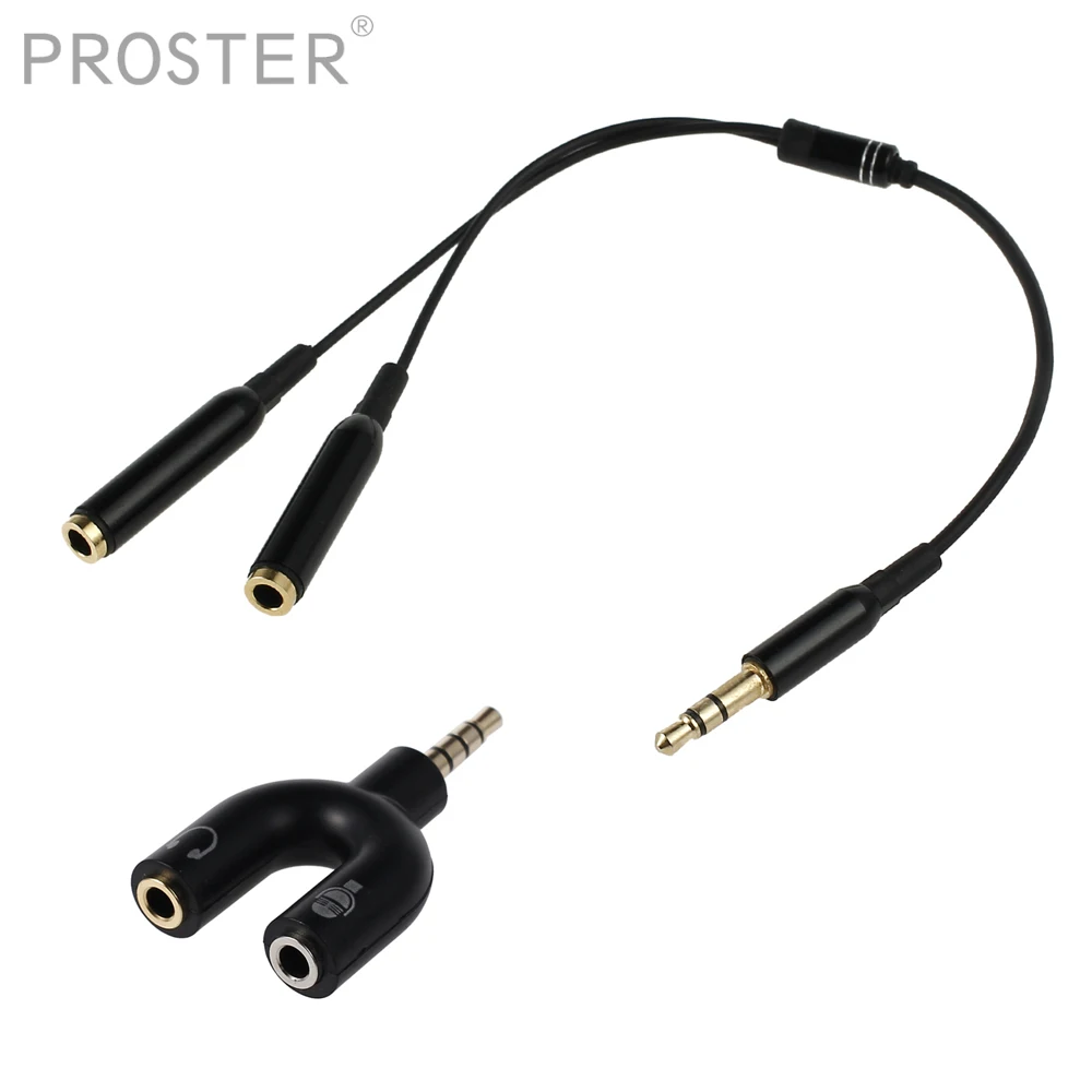 

PROSTER Headset Adapter Kit U Shape 3.5mm Y Splitter for Audio Headphone 3.5mm 4 Position to Dual 3 Position 3.5mm M/F FOR iPad