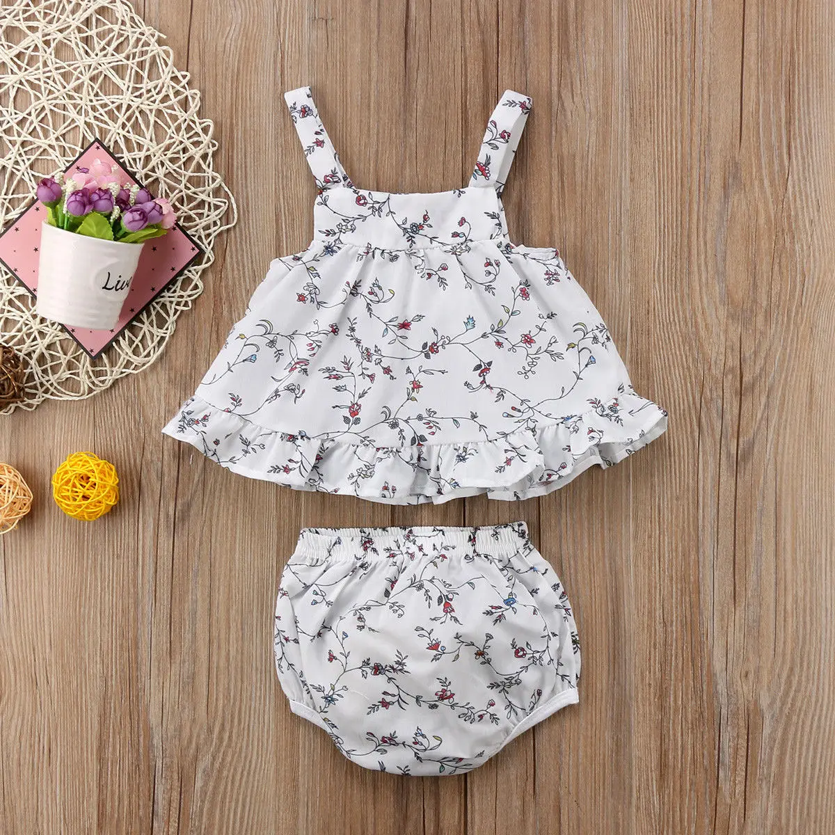 

2019 New Pudcoco Lovely Summer Infant Baby Girl Ruffle Floral Dress Sundress Briefs 2pcs White Outfits Clothes Set 0-24M