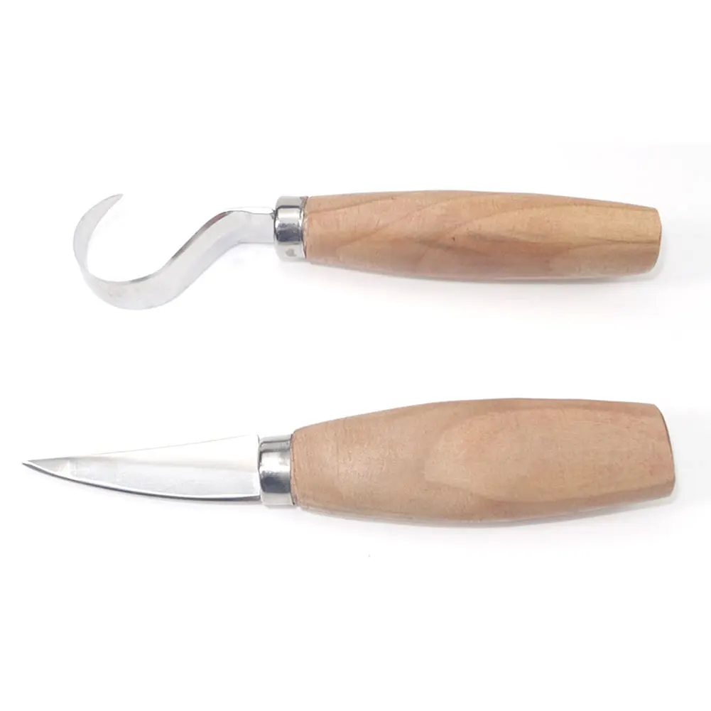 

2PCS Arts Safe Stainless Steel Cutter Straight Clay Carving Knife Bend Wooden Handle DIY Engrave Craft Tools