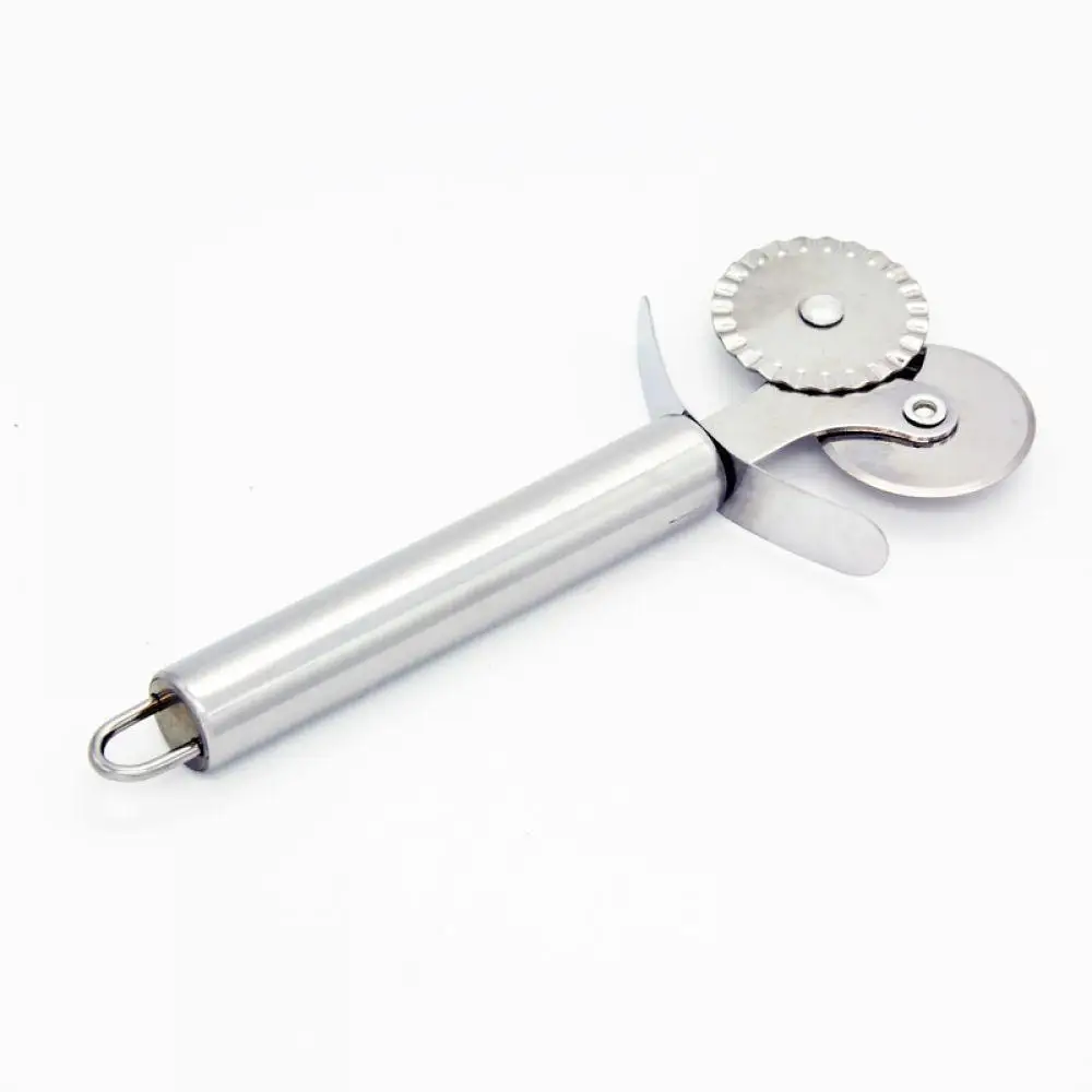 

Hot Sale 2 in 1 Stainless Steel Dual Wheel Pasta Cutter Slicer Pastry Pizza Cutters Noodle Making Tools