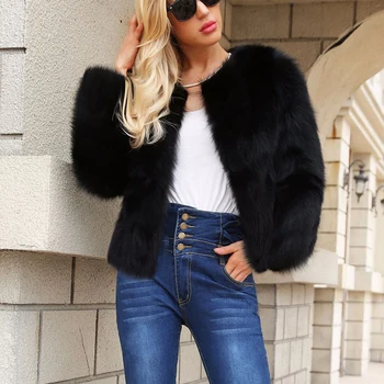 

Short Winter Faux Fur Coat Women Black Thick Outerwear Female Soft Artificial Fox Fur Jackets 2019 Fashion Women Faux Fur Coats