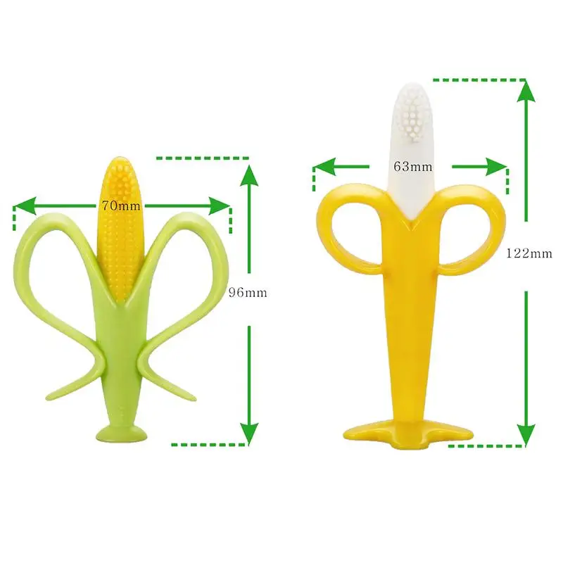 В форме банана безопасный Прорезыватель для малышей игрушки милая погремушка для детской кроватки Гибкая учебная зубная щетка портативная дешевая игрушка экологически чистая