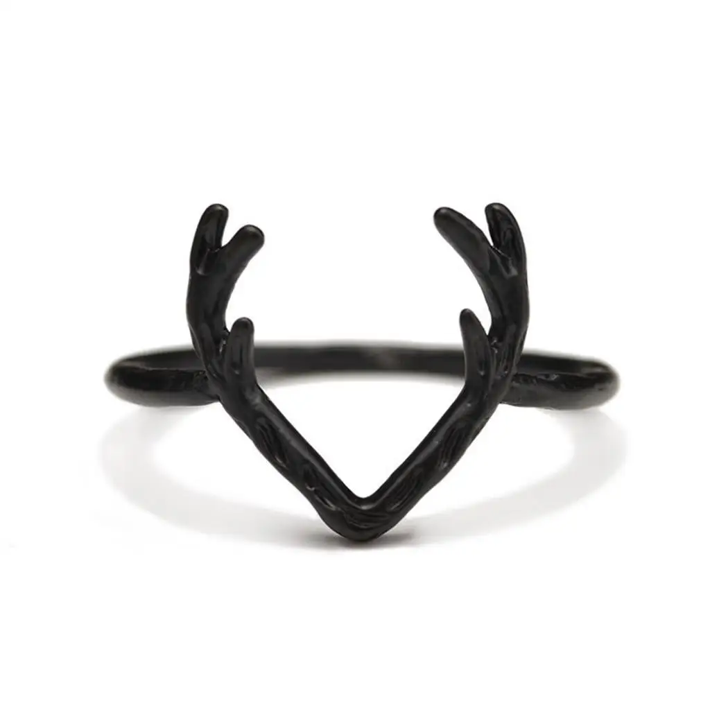 

Silver Gold Women Casual Fashion Antler Ring Shape Elk Black Alloy