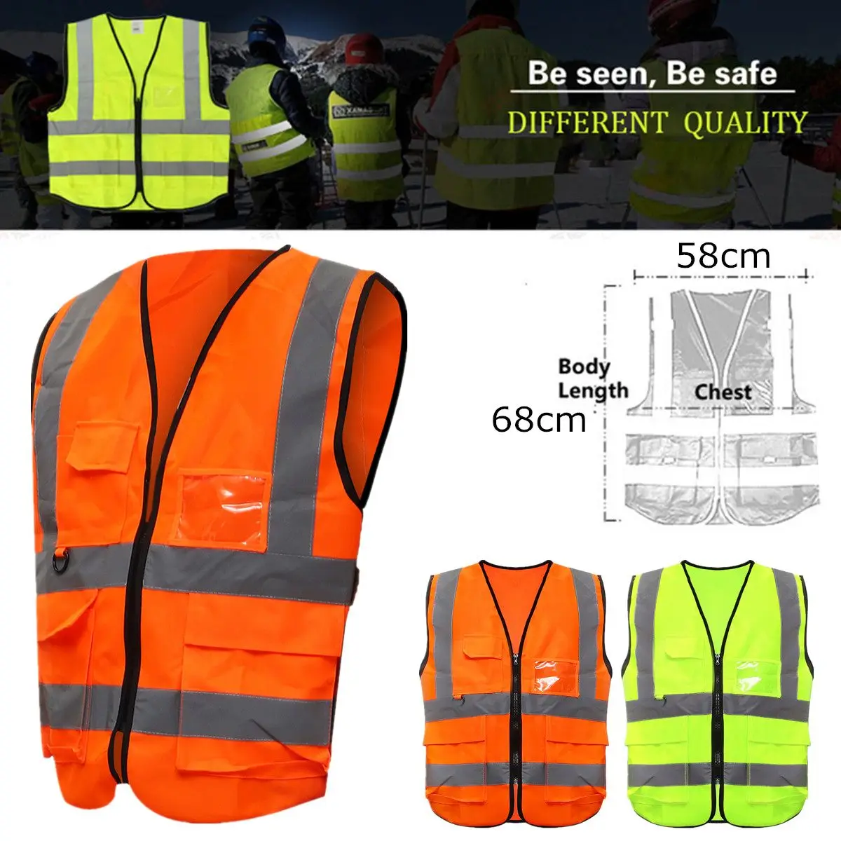 

High Visibility Safety Reflective Vest Night Work Security Traffic Cycling Wear High Reflectivity Fluorescent Green/Orange