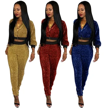 

Autumn And Winter Gold Wire Line Short Suit Long Sleeve 2 Piece Set Women