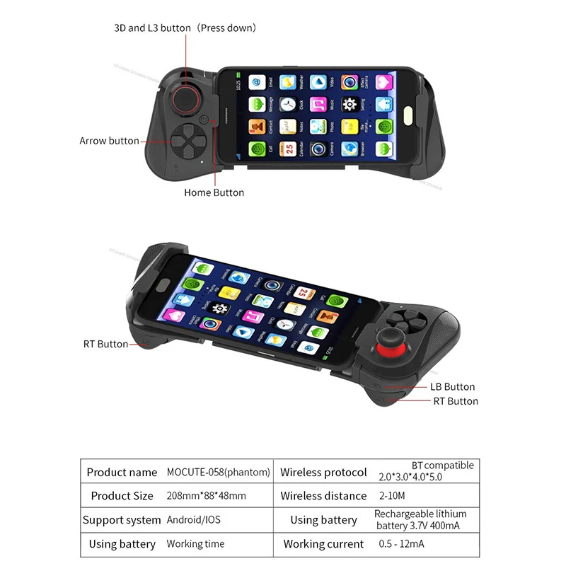  Mocute 058 Wireless Bluetooth Gamepad Gaming Controller For Samsung Android Phone Pubg Game Telesco