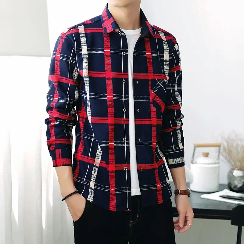 2018 Новая мода утолщение молодежи с длинным рукавом клетчатая рубашка camisa masculina Best Бесплатная доставка толстый цвет красный хаки