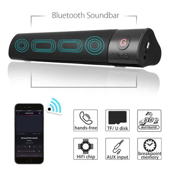 

Portable Wireless bluetooth Speaker Soundbar 3D Stereo Surround HIFI Subwoofer FM TF Aux USB TV Home Theate Speaker