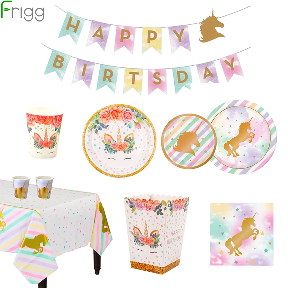 

Frigg Unicorn Party Decorations Kit Unicorn Theme Disposable Tableware Birthday Party Plastic Plates Cups For Baby Shower