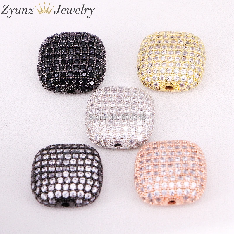 

5PCS ZYZ320-6920 Square Shape Bead, Micro Pave Cz Spacer Beads, Cubic Zirconia Findings, Square Beads