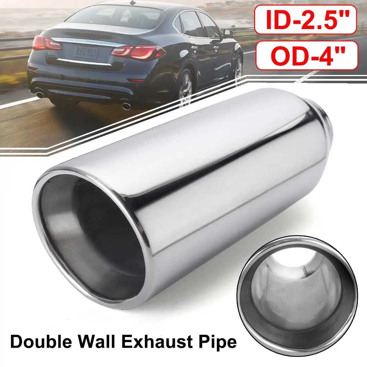 

Universal 2.5" Inlet 4" Outlet Car Exhaust Tip Tail Pipe Muffler Dual Wall Angle Cut Outlet Nozzle