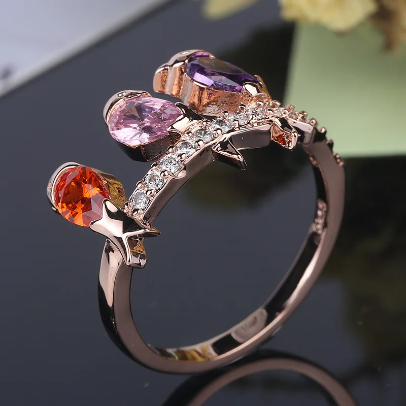 

Tricolor Stone Hand Set Flower Animal Ring Micro-inlaid AAA Zircon Ring Wedding Rings for Women Fashion Gift Jewelry
