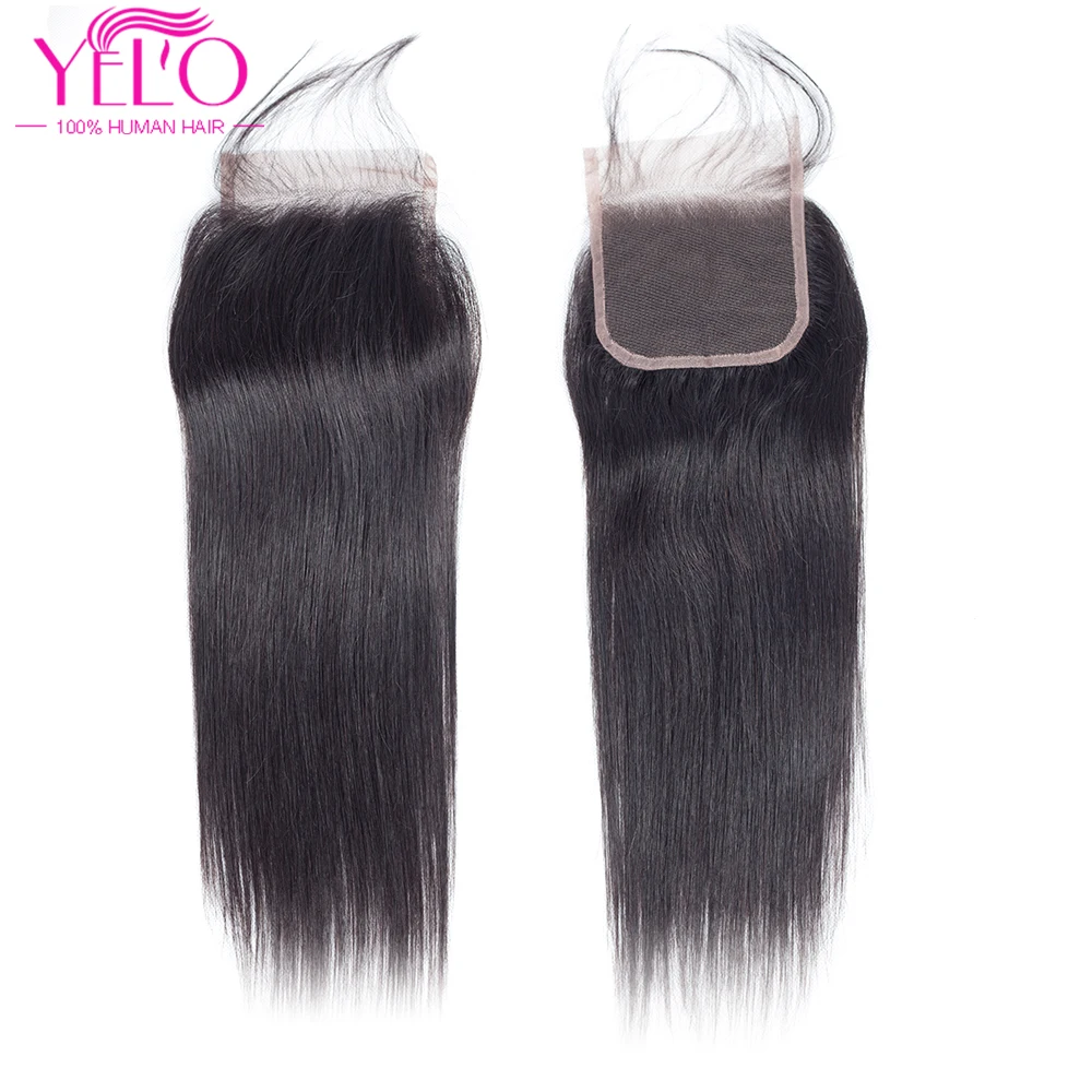 Yelo 100% перуанские человеческие волосы прямые 8-20 дюймов 4*4 Кружева закрытие натуральный цвет не-парик из волос Реми 1 шт./лот Бесплатная
