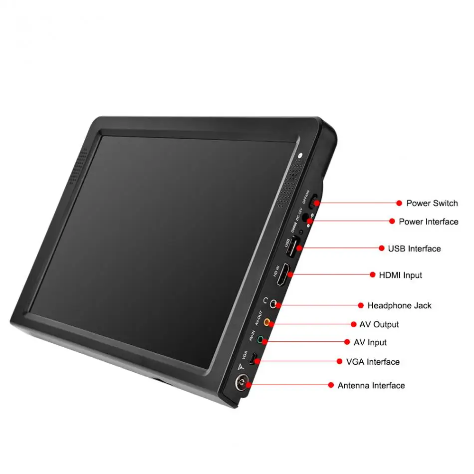 Портативный 12 дюймов Tft светодиодный 1080P Hd Pvr H.265 Dvbt2 цифровой аналоговый ТВ