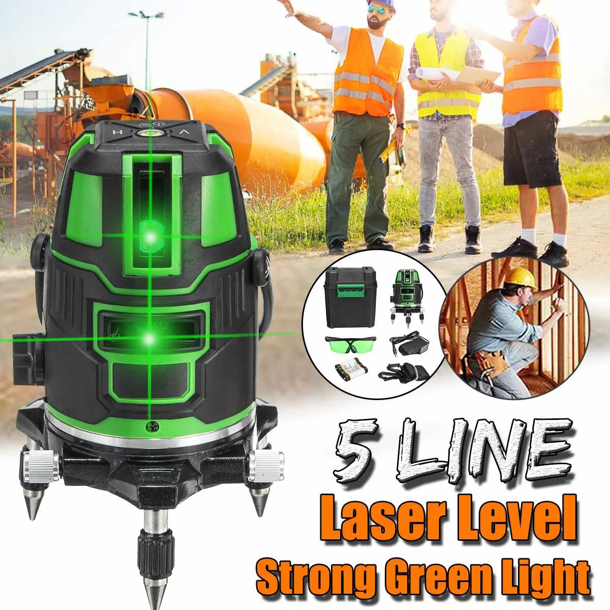 

5 Lines 6 Points Strong Green Light Laser Level Automatic Self Leveling 360 Vertical Horizontal Tilt Cross Line w/Outdoor Mode