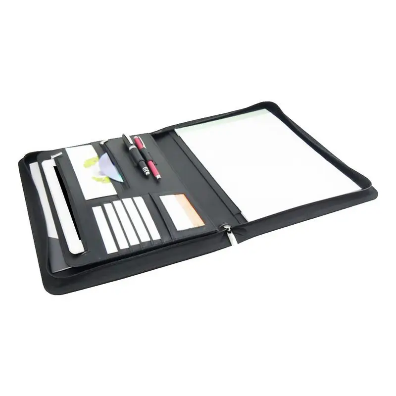 

A4 Portfolio Folder With Zippered Closure Multi-Functional PU Leather Organizer For Office Use With Clip Writing Pads