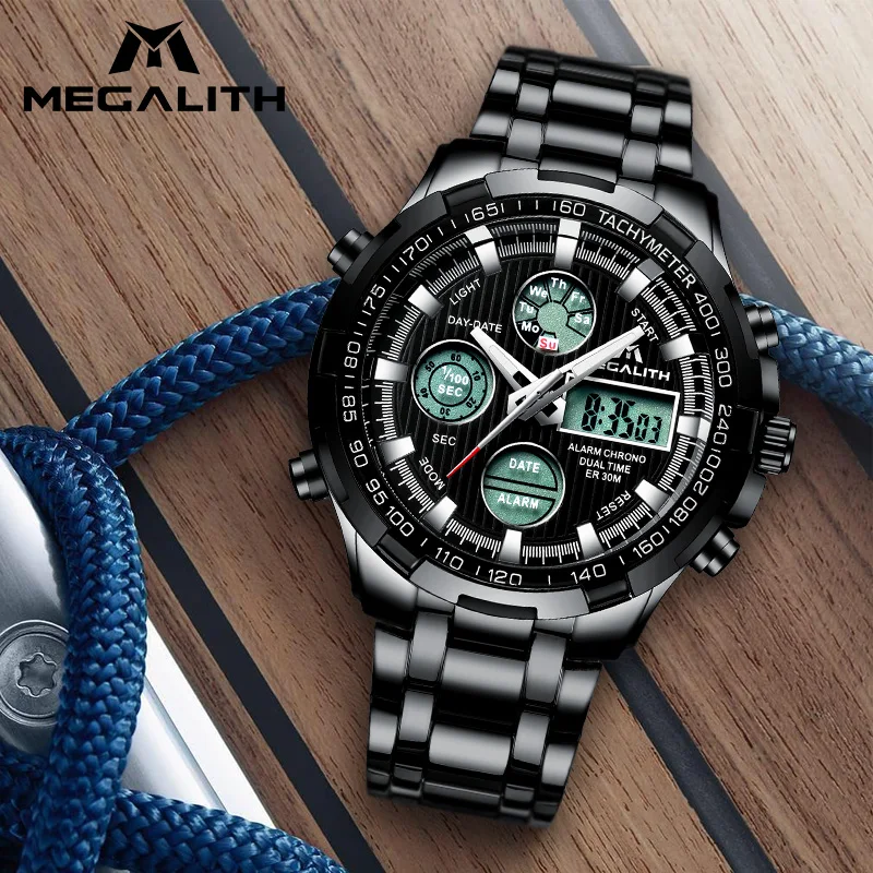 

MEGALITH Mens Watches Sports Waterproof Chronograph LED Watches Military Digital Quartz Wristwatches Gents Relogio Masculino