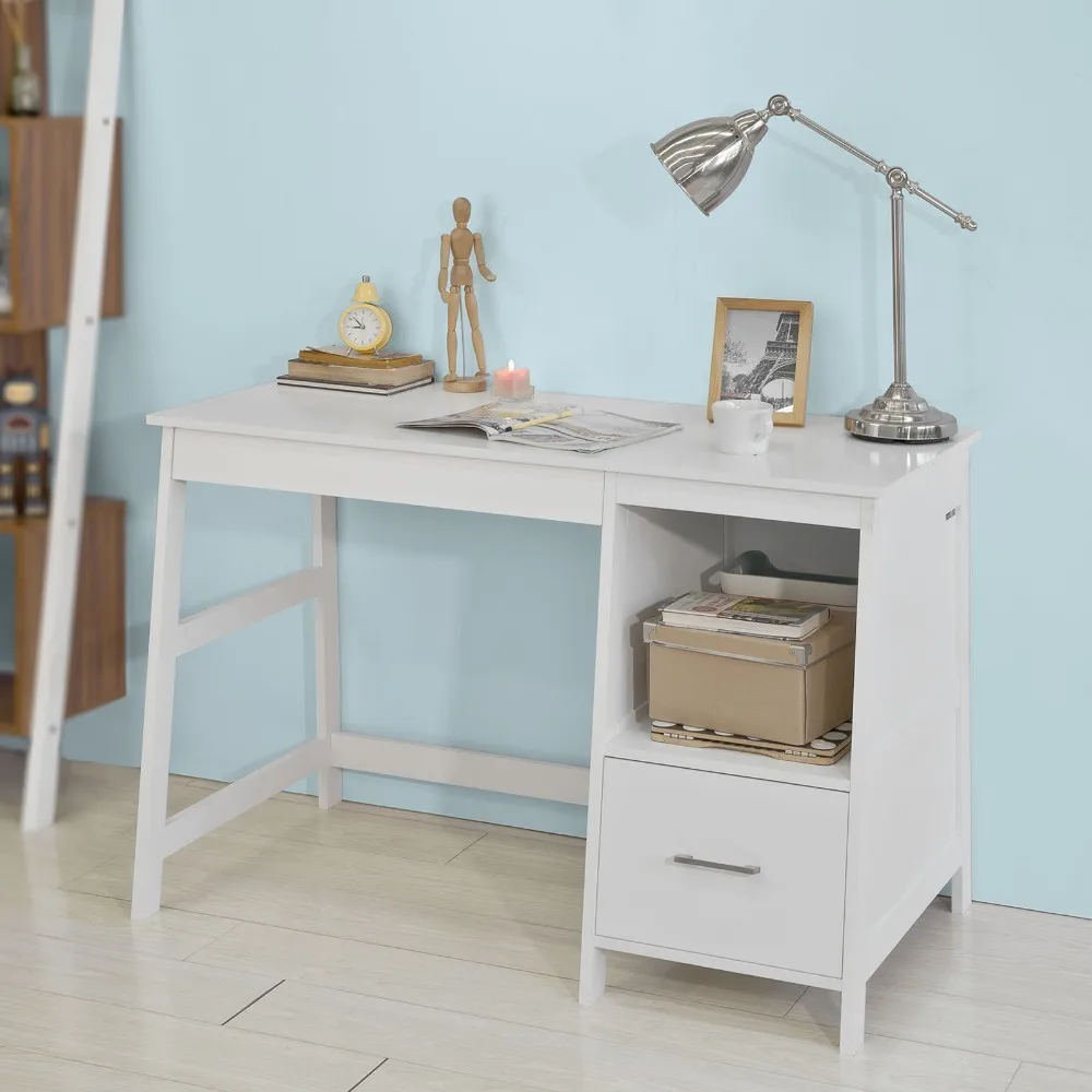 

SoBuy FWT38-W, Home Office Table Computer Desk Workstation with Drawers White + Free Drawer Divider