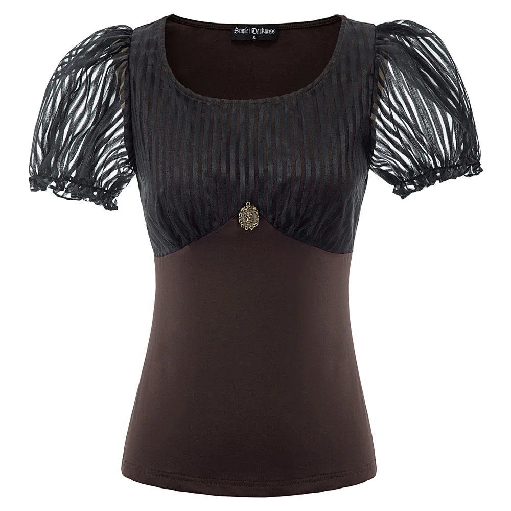 

Women party shirt Vintage ladies tops lolita gothic Victorian Renaissance Steampunk Badge Short Sleeve O-Neck Tops chemise femme