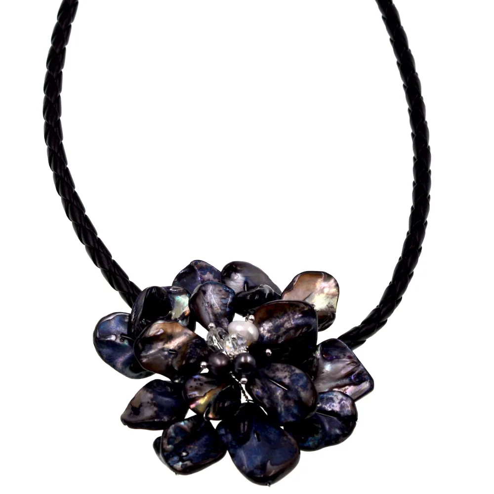 2018 Europe Black Baroque Mother Of Pearl Shell Flower Pendant Necklace Choker Necklaces &amp Pendants Bijoux | Украшения и