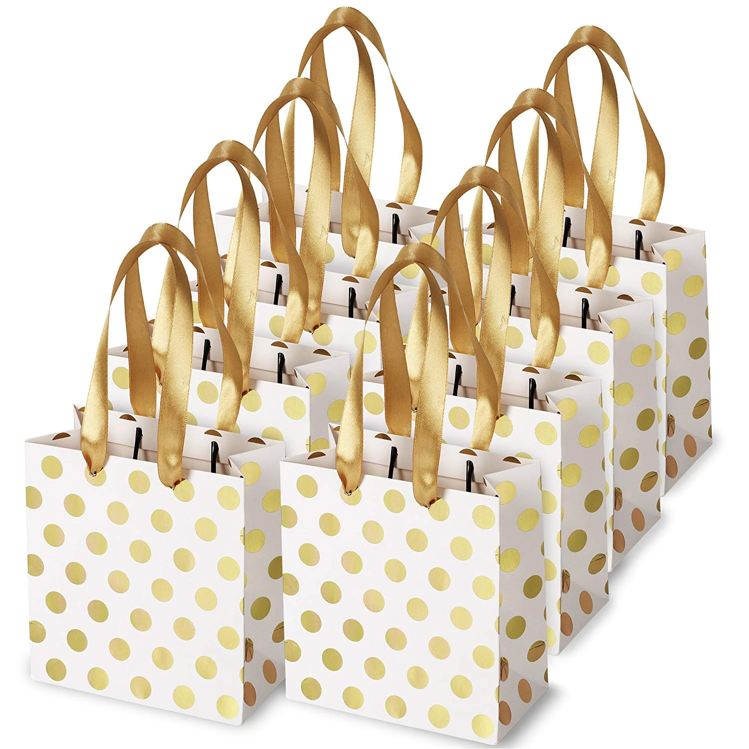 Bolsas de regalo pequeñas con asas de cinta, Mini bolsa de regalo dorada, para cumpleaños, bodas, vacaciones de Navidad, graduación, Baby Showers|Envase y exposición de joyería| -