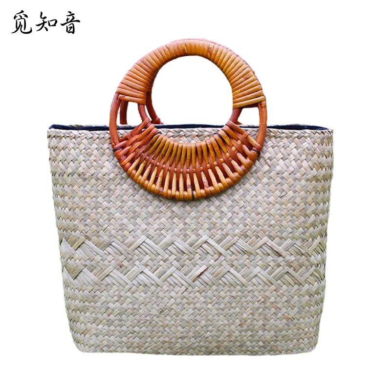 

Women Summer Handbag Female Bohemian Beach Straw Bags Vintage Designer Lady Travel Rattan Knitted Casual Bolsa Tote Ss3053