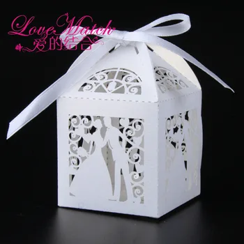 

50Pcs Bride and Groom Laser Cut Candy Box Wedding Favors Box Wedding Gifts For Guests Party Decorations Party Supplies(5 colors)