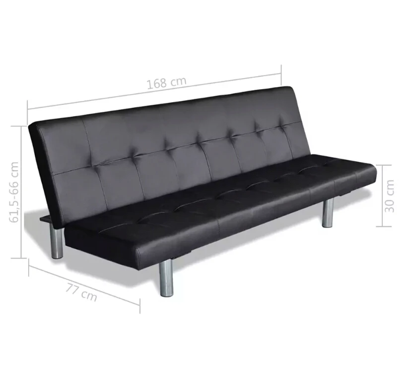 VidaXL Adjustable Sofa Bed With Two Pillows Black Synthetic Leather And Wooden Frame Living Room Furniture Sofa L-Shaped