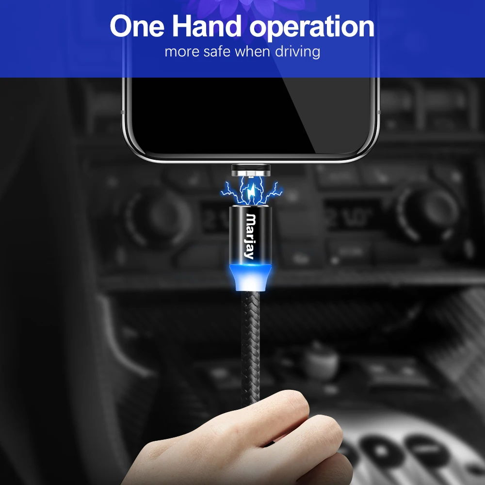 Магнитный зарядный кабель Marjay 1 м Micro USB для iPhone XR XS Max X Type C светодиодный