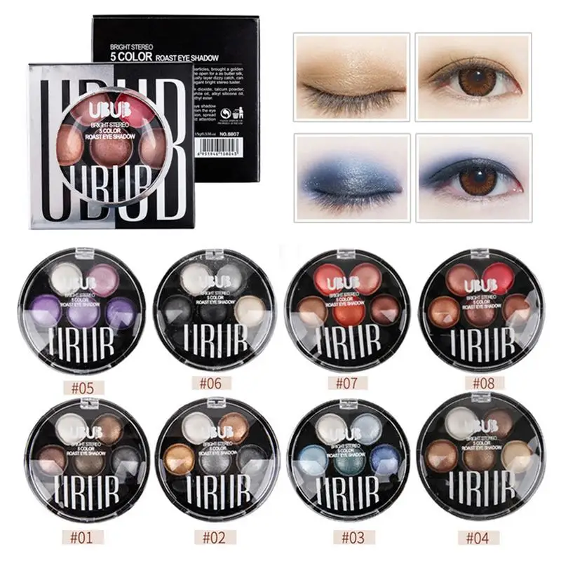

UBUB Professional Eyes Makeup Pigment Eyeshadow 5 Colors Baking Powder Pearl Ground Color Smoke Makeup Eye Shadow Palette