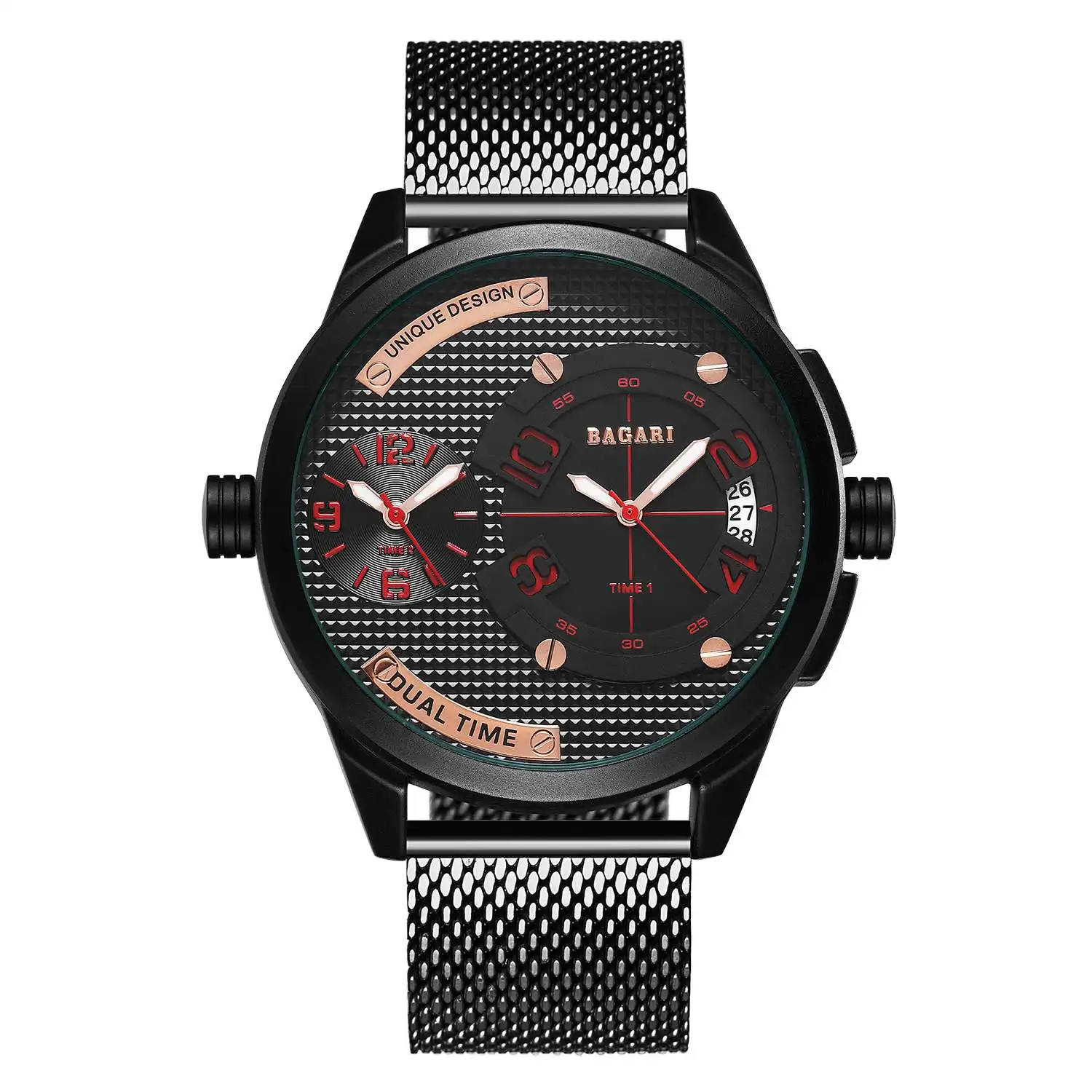 

BAGARI Men's Steel Belt Double Movement Men's Sports Quartz Outdoor Multi-Function Waterproof Large Dial Watch