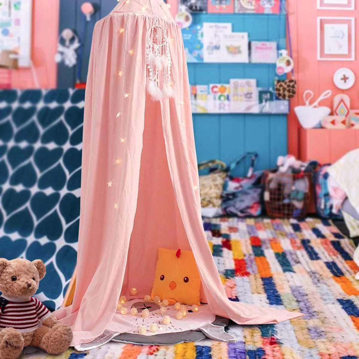 

Pink Canopy Bed Netting Mosquito Bedding Lace Dome Crib Net Baby Kids Reading Playing House Curtains Tents Room Decoration