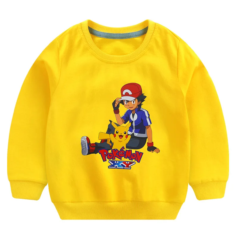 

2018 New Autumn Sweatshirt Cotton Cartoon POKEMON Pikachu Print Kids Boys Girls Clothes Long Sleeve Hoodies Pullover Tops 1-7Y