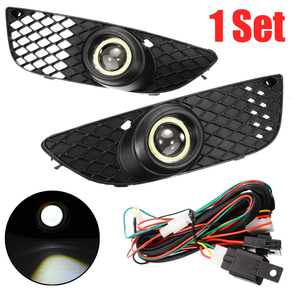 

1 set Angel Eyes Fog Light Lamp Front Bumper Grille Driving Fog Lamp with Wiring Harness For Mitsubishi Lancer 2008-2014