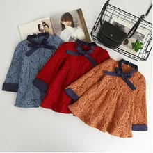 Осеннее платье для маленьких девочек, кружевное платье принцессы с длинными рукавами, Осенние школьные праздничные детские платья, Детская корейская мода