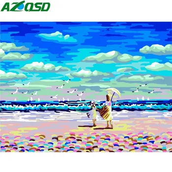 

AZQSD Oil Painting Sandy Beach Girl Painting By Numbers Seagull Paint Canvas Picture DIY Scenery Hand Painted Modern K055