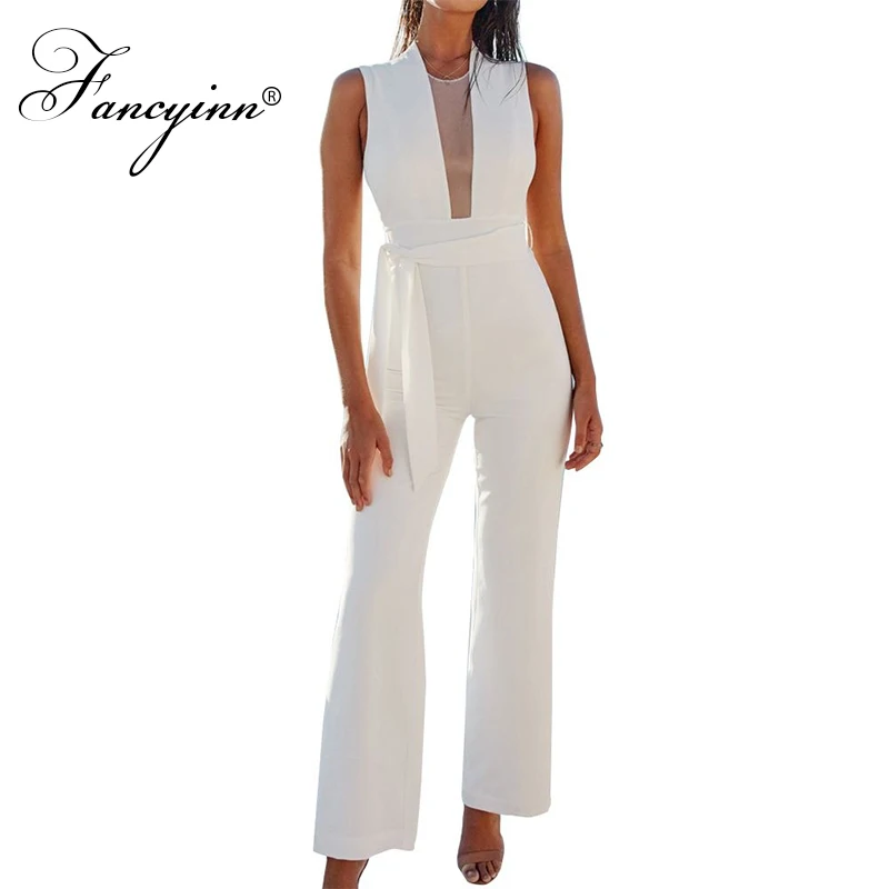 FANCYINN Women Sexy Zipper Back Solid Jumpsuits Long Romper Pants with