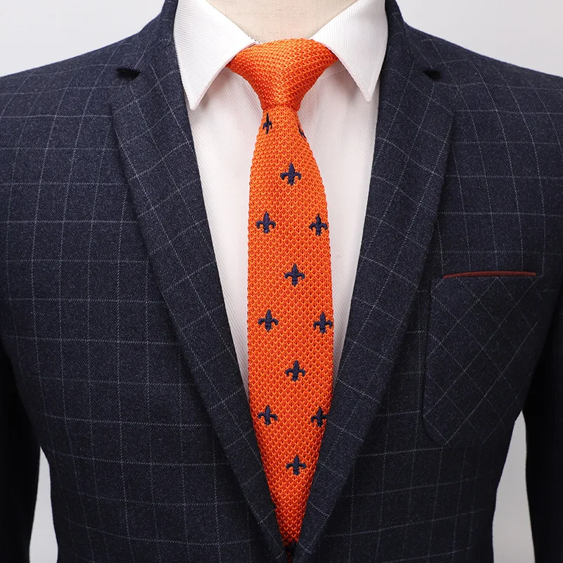 

2019 New Spot Knit Tie Polyester Silk Flat Type Korean Wool Embroidery Tie Factory Wholesale Custom Business Banquet Fashion