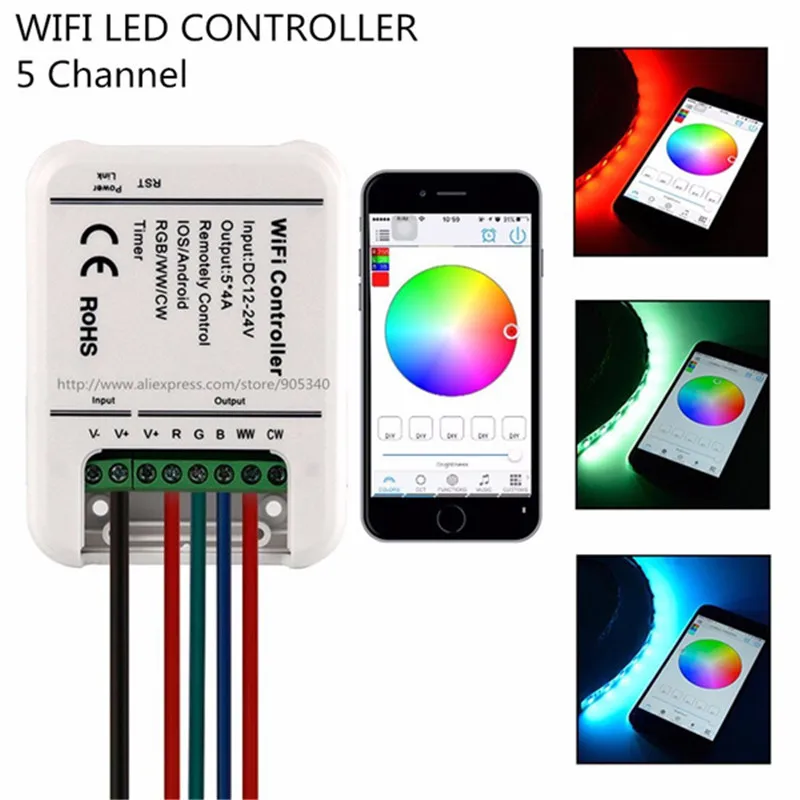 ARILUX AL-LC06 светодиодный Wi-Fi контроллер для смартфонов Romote 5 каналов DC12-24V RGBWW светильник полосы