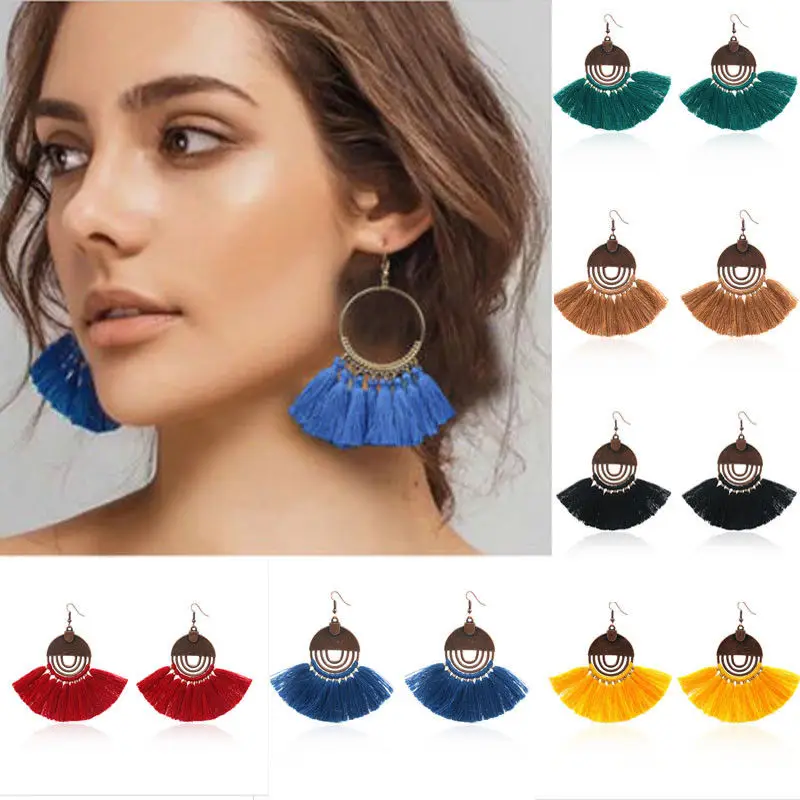 

Round Circle Tassel Drop Earrings Boho Bohemian Fringe Tassel Earrings for Women 2019 Travel Holiday Earrings