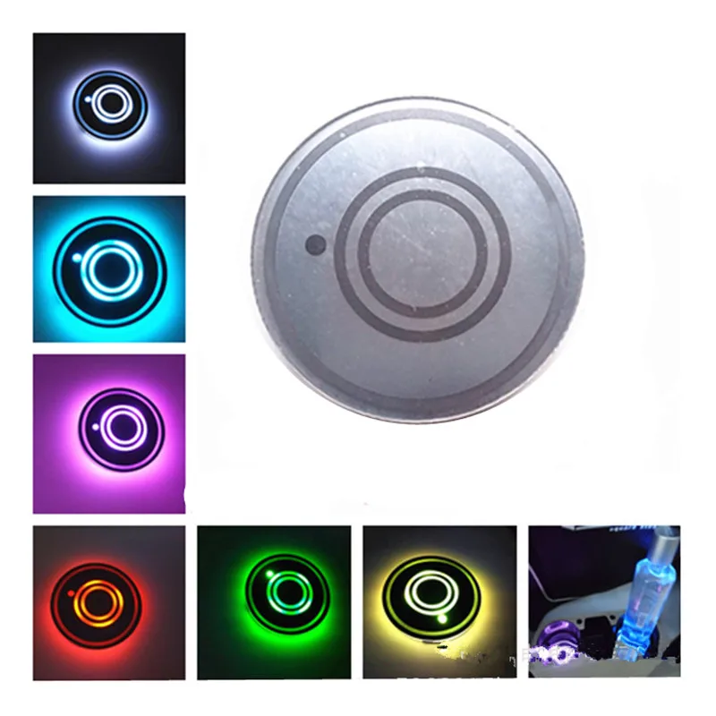 

7 Colors Universal Car Cup Holder Bottom Mat Water Drinking Holder Organizer Pad USB LED Sensor Atmosphere Lights Cover Lamp