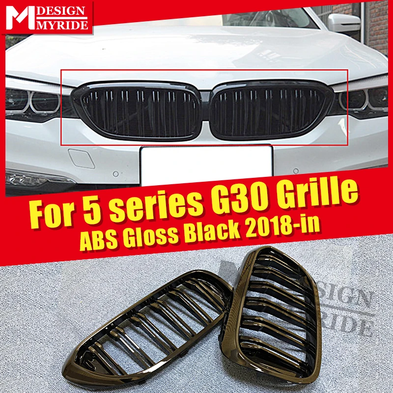 

M-Style grille For G30 Front Bumper Grills ABS Glossy Black 1 Pair 520i 530i 540i Front grills 2-slat 1:1 Replace Grille 2018-in