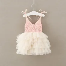 Новое модное летнее платье с цветочным узором для девочек розовое, цвета слоновой кости, кружевное фатиновое платье для свадебной вечеринки платья-пачки принцессы на бретелях для детей возрастом от 2 до 7 лет